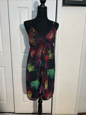 GAP Black Mini Dress with Neon Floral Print